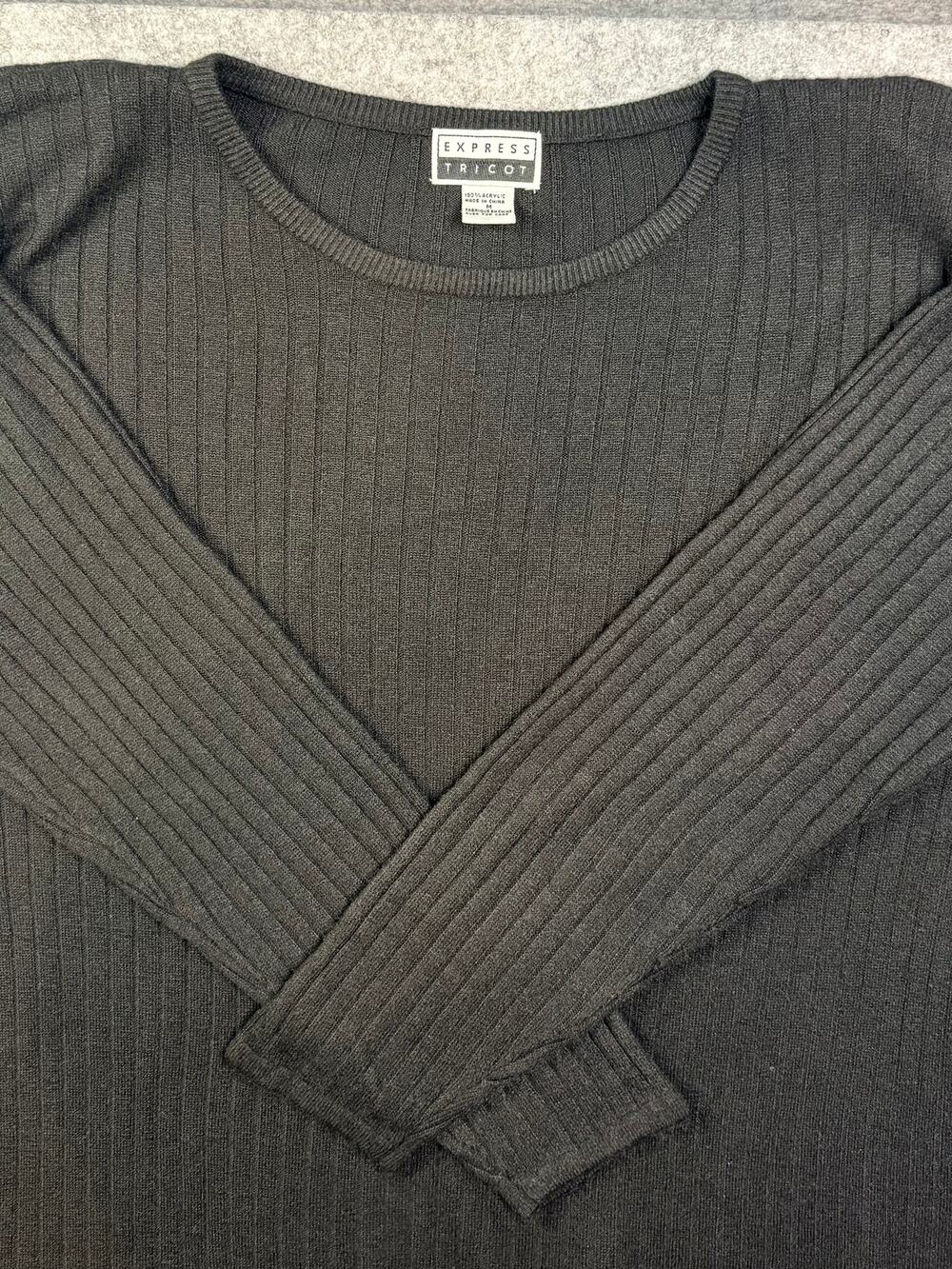 Vintage Express Tricot Black Ribbed Sweater Shoulder Pads 90s Womens Medium - Picture 1 of 6